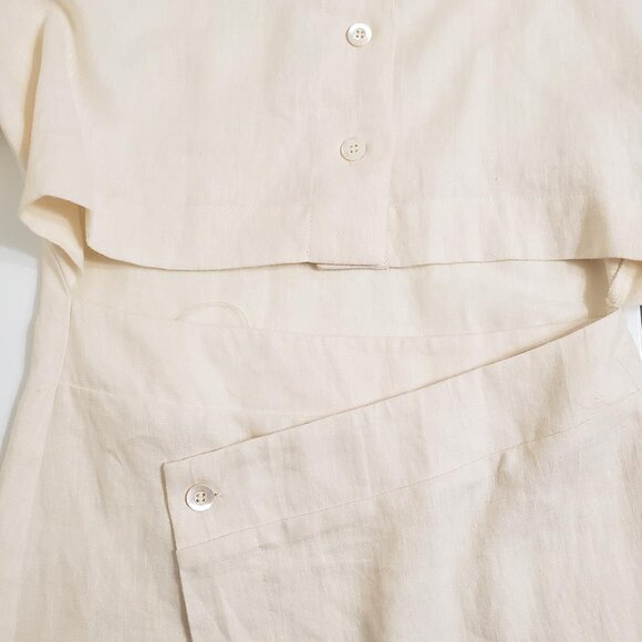 HEVRON Women Melanie Linen Cut-Out Mini Dress XS Ivory Short Sleeve Asymmetrical - Picture 9 of 13